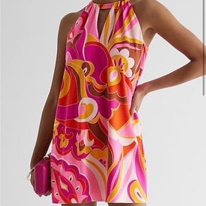 Express Printed Halter Mini Shift Dress